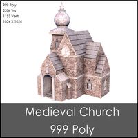 Medieval Church, Low Poly, Textured