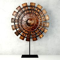Wood Loom Wheel on Recycled Iron Stand