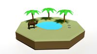 Low Poly Cartoon Oasis Scene