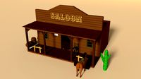 Low Poly Cartoon Saloon - Western Scene