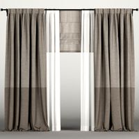 Brown curtains in two shades with roman blinds and tulle