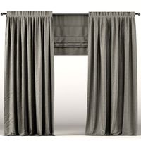 Gray curtains with roman blinds