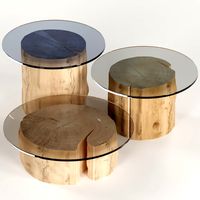 3 round coffee table stump with glass top