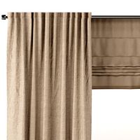 Brown curtains with roman blinds.