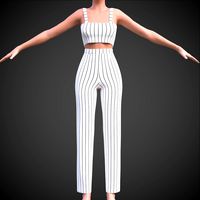 two piece stripes outfit- Crop Cami Top And pants