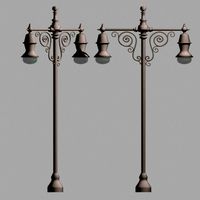 Lamp posts set of Five ornate Downtown roadside City street Lighting