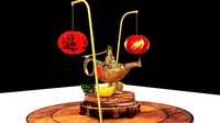 Chinese red lantern with magic lamp