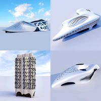 Futuristic building collection 4x 3