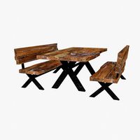 3D natural wood table chair