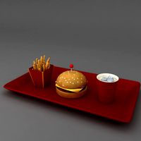 Burger, fries, cold drink tray