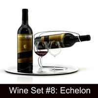 Alcohol set #8: Echelon red wine bottle, glass, tray, wine holder \ stand (high quality models ready for interior project).