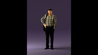Man in checkered tshirt bag on side 0832