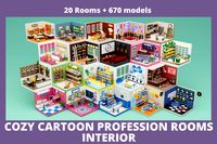 Cozy Cartoon Profession Rooms Interior