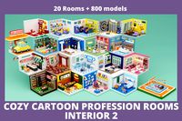 Cozy Cartoon Profession Rooms Interior 2