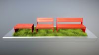 Park Bench [8] Red Low-Poly Version