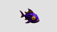 A purple fish with large yellow eyes