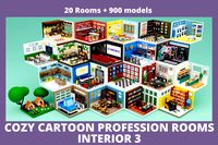 Cozy Cartoon Profession Rooms Interior 3