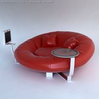 Red leather sofa with pillows and tv 3D Model