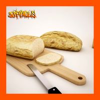 Bread Bread Box Plank and Knife 3D Model