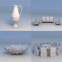 Bottle fruit dish dining table 3D Model