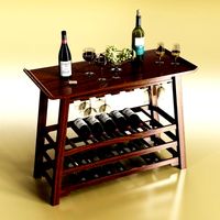 Wine Rack Table Bottles Cups and Grapes 3D Model