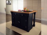 Monarch Kitchen Island with Granite Top in Black 3D Model