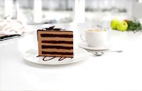 Chocolate cake and coffee cup