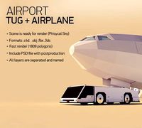 Cartoon Low Poly Tug and Airbus