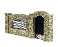Cobblestone And Wrought Iron Fence And Garden Gate