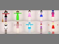 T pose nonrigged model of 10 toon girls