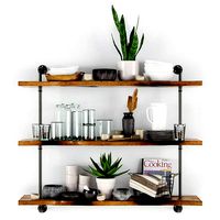 Shelves with kitchenware and plants