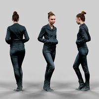 Walking girl in shiny black outfit