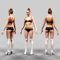 Girl in Brown Beige Bikini and Heels A-Pose