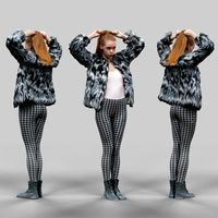 Girl in Fluffy Black and white jacket Square Design Leggins and