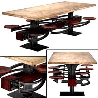 Perrin Communal Table With Attached Seating
