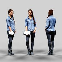 Girl wearing jeans shirt and black trousers