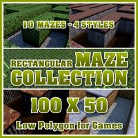100x50 Low Polygon Rectangular Maze Collection 3D Model