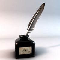 Quill pen and black ink bottle 3D Model