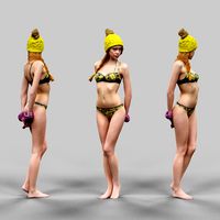 Girl in Yellow Hat Purple Gloves and bikini Posing 1