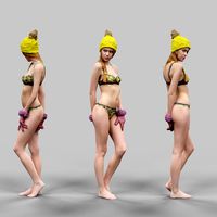 Girl in Yellow Hat Purple Gloves and bikini Posing 2