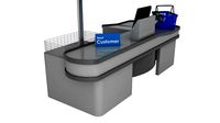 checkout counter with card swipe and till point and basket