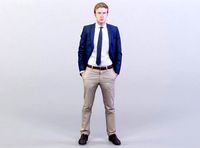 Bob 0081 Man in a Suit Standing, Arms in Pockets