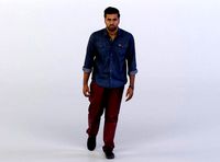 Amir 0423 Man in Denim jacket walking towards Camera