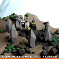 Lowpoly Cave entrance and lanscape mountain hill low poly cavern