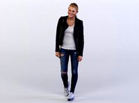 Carina 0281 Woman in a leather jacket walking