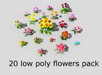 20 low poly flowers pack