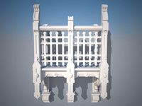 Wooden balcony wth grille railing