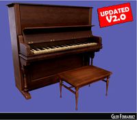 Old victorian wooden upright piano low poly -UPDATED
