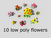 10 low poly flowers pack