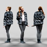 Girl in Fluffy Black and white jacket Square Design Legging